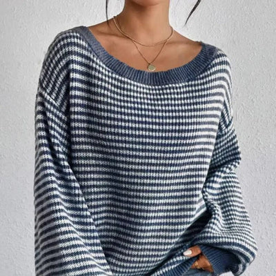 Dames Oversized Gebreide Trui Met Strepen En Off Shoulder Halslijn