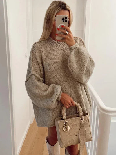 Dames Comfortabele Oversized Gebreide Trui Met Lange Mouwen