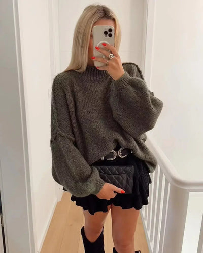 Dames Comfortabele Oversized Gebreide Trui Met Lange Mouwen