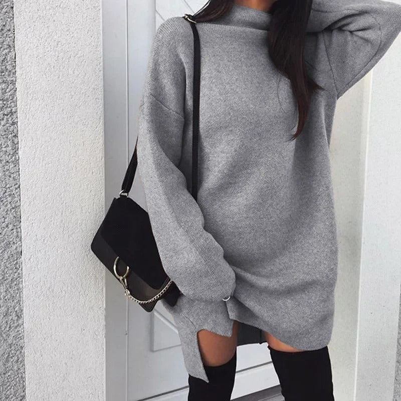 Dames Oversized Gebreide Truijurk Met Col En Lange Mouwen