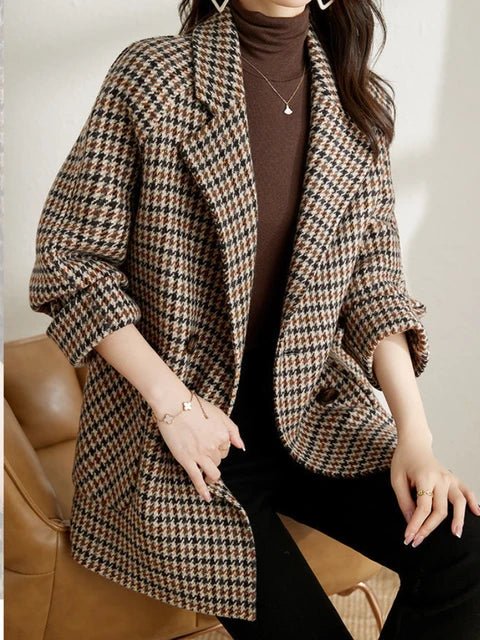 Dames Vintage Trenchcoat Met Ruitpatroon En Dubbele Knopen