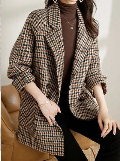 Dames Vintage Trenchcoat Met Ruitpatroon En Dubbele Knopen