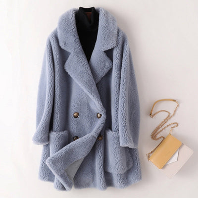 Dames Oversized Teddy Jas Met Brede Revers En Dubbele Knoopsluiting