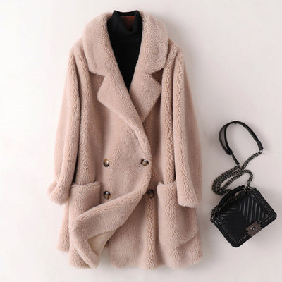 Dames Oversized Teddy Jas Met Brede Revers En Dubbele Knoopsluiting