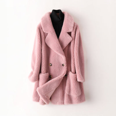 Dames Oversized Teddy Jas Met Brede Revers En Dubbele Knoopsluiting