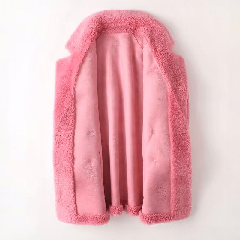 Dames Oversized Teddy Jas Met Brede Revers En Dubbele Knoopsluiting