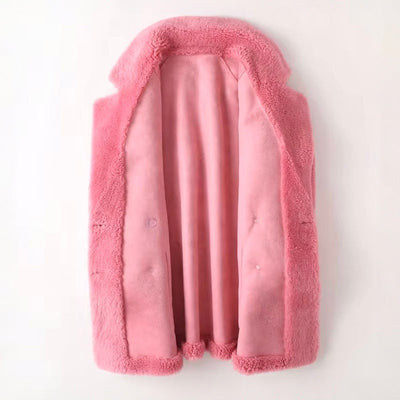 Dames Oversized Teddy Jas Met Brede Revers En Dubbele Knoopsluiting