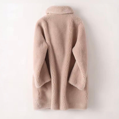 Dames Oversized Teddy Jas Met Brede Revers En Dubbele Knoopsluiting