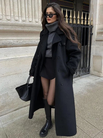 Dames Oversized Wollen Winterjas Met Voorzakken