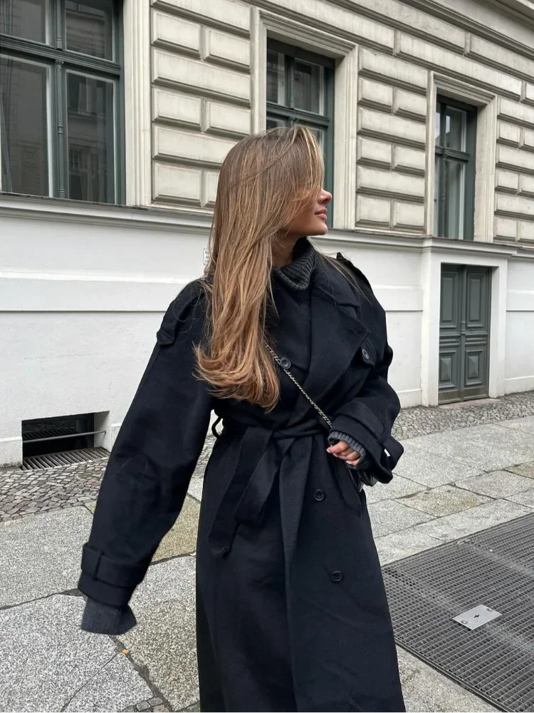 Dames Oversized Wollen Winterjas Met Voorzakken
