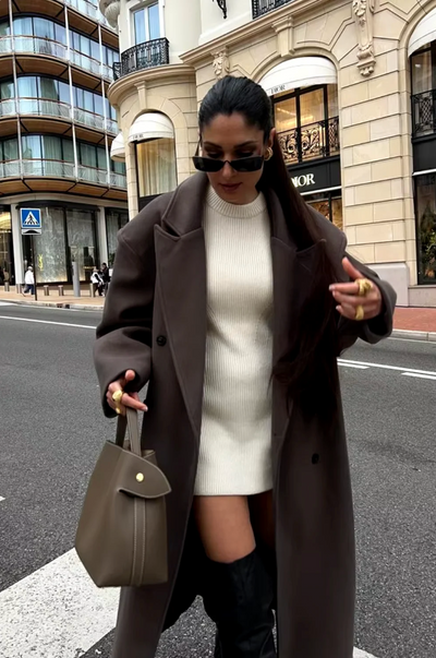 Dames Lange Oversized Wollen Winterjas Met Dubbele Knopenrij