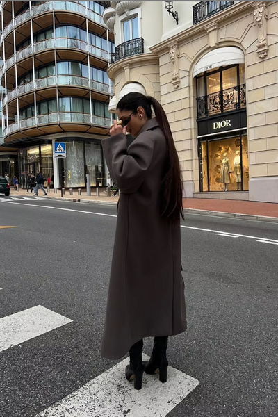 Dames Lange Oversized Wollen Winterjas Met Dubbele Knopenrij