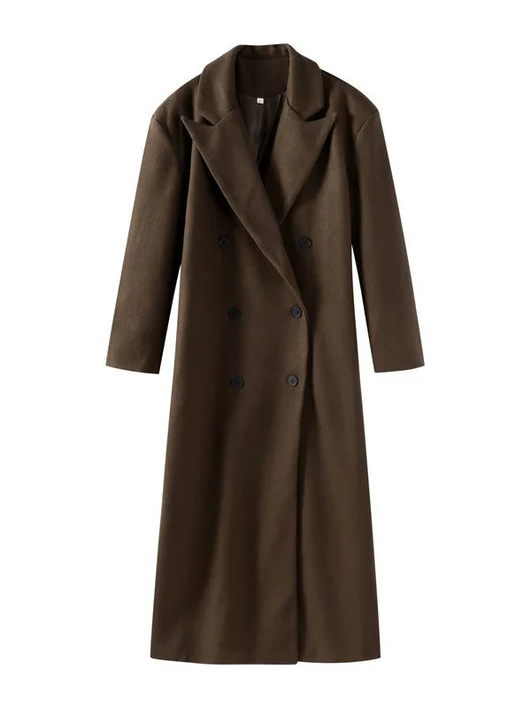 Dames Lange Oversized Wollen Winterjas Met Dubbele Knopenrij