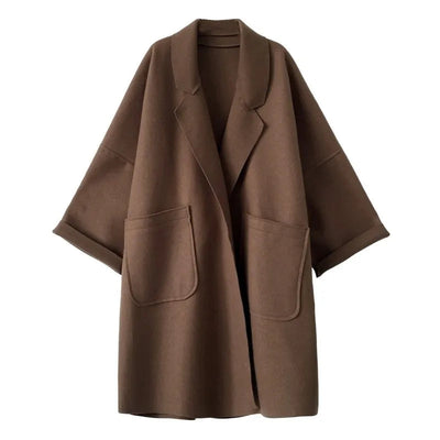 Dames Oversized Wollen Trenchcoat Met Zakken En Halve Mouwen