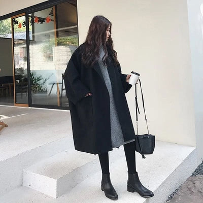 Dames Oversized Wollen Trenchcoat Met Zakken En Halve Mouwen