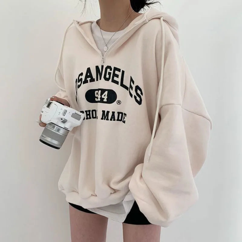 Dames Oversized Hoodie Met Los Angeles Print En Zachte Voering
