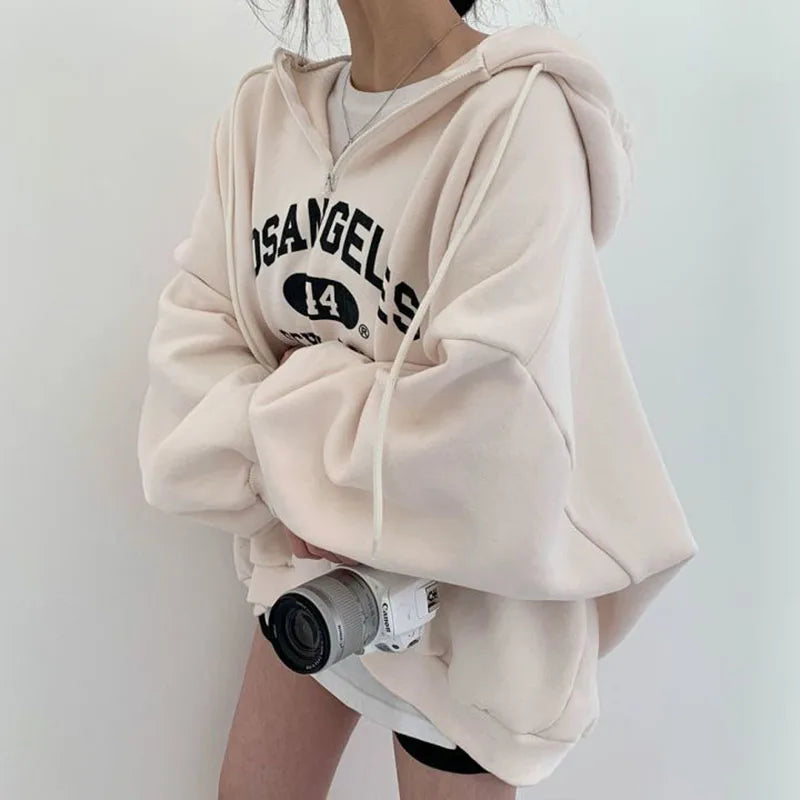 Dames Oversized Hoodie Met Los Angeles Print En Zachte Voering