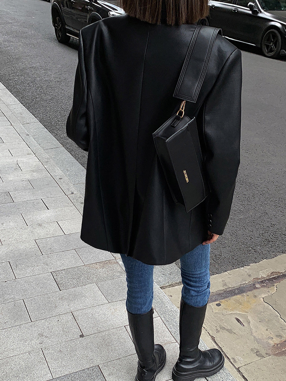 Dames Oversized Imitatieleren Blazer Met Revers