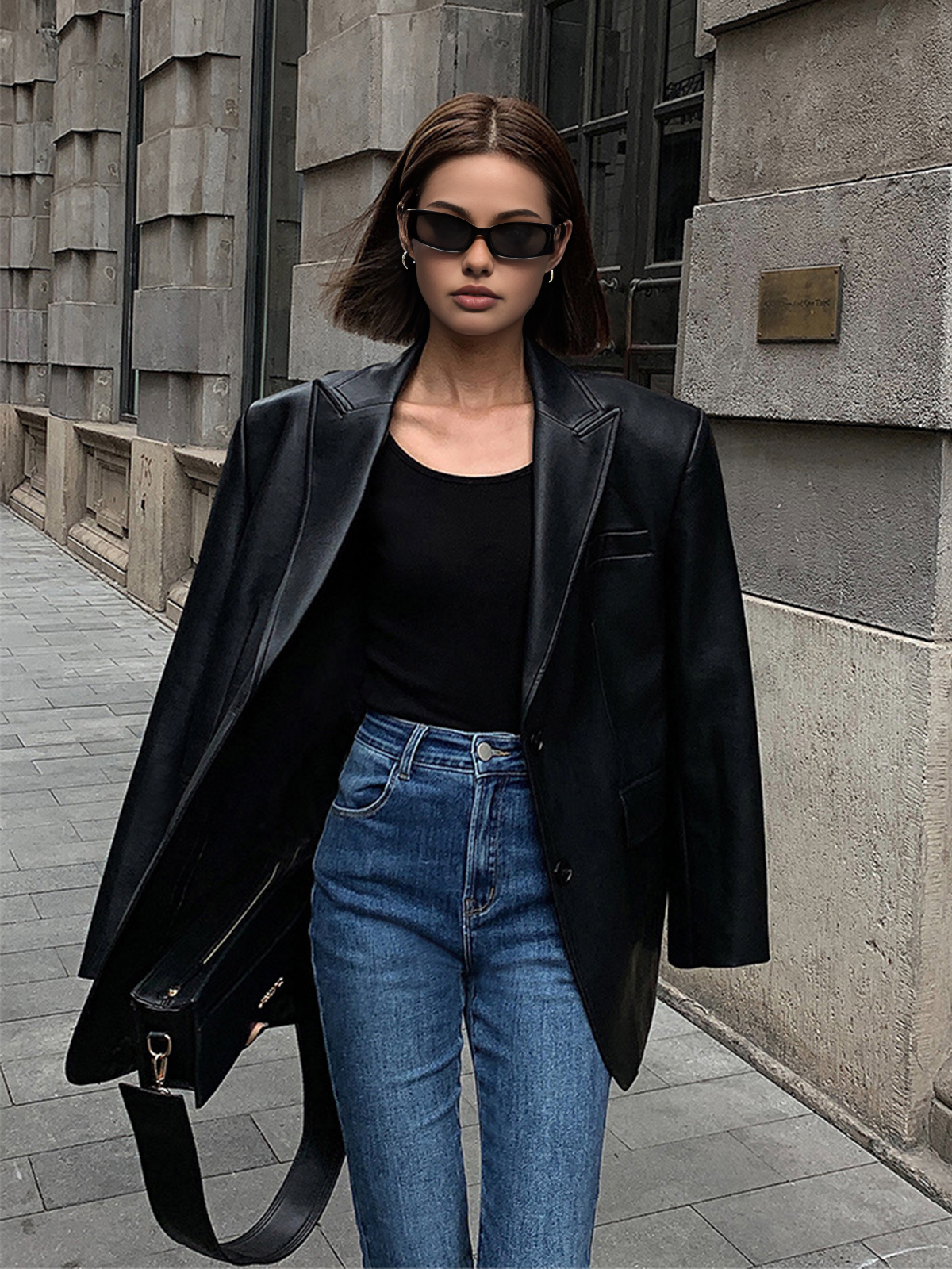 Dames Oversized Imitatieleren Blazer Met Revers