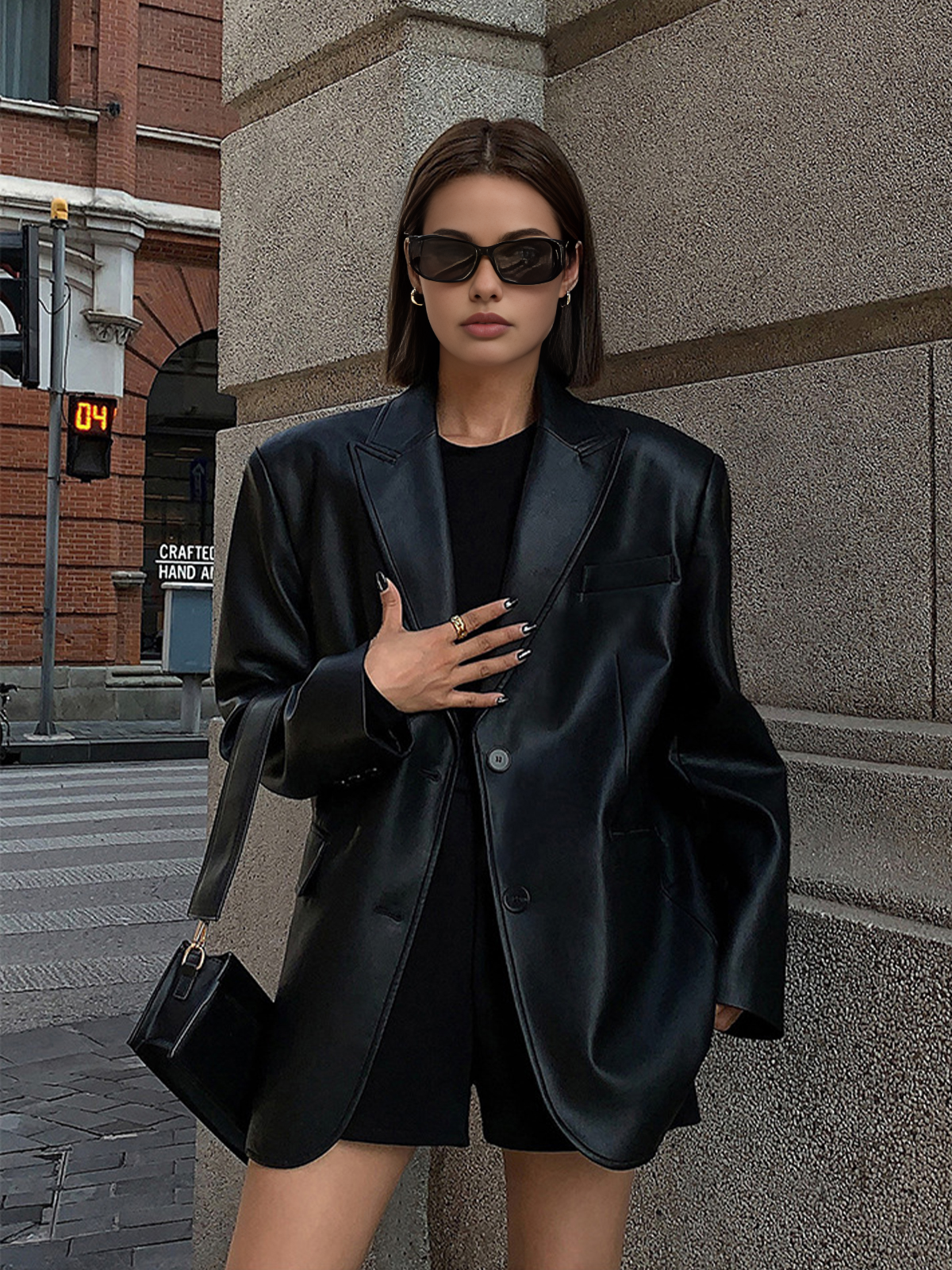 Dames Oversized Imitatieleren Blazer Met Revers