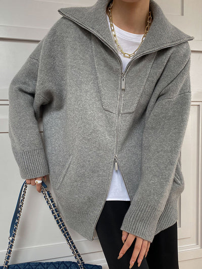 Dames Oversized Gebreide Vest Met Open Kraag En Lange Mouwen