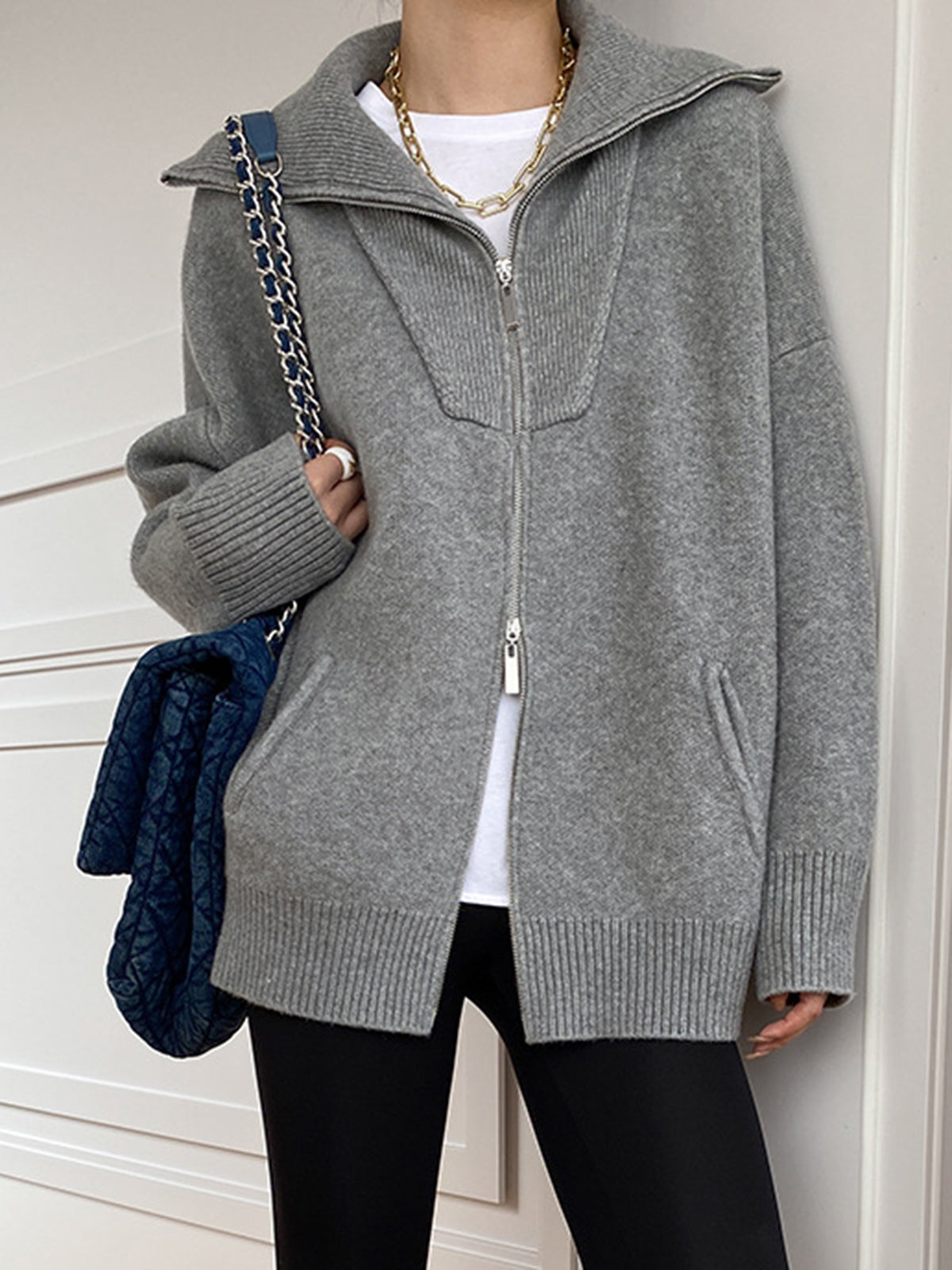 Dames Oversized Gebreide Vest Met Open Kraag En Lange Mouwen