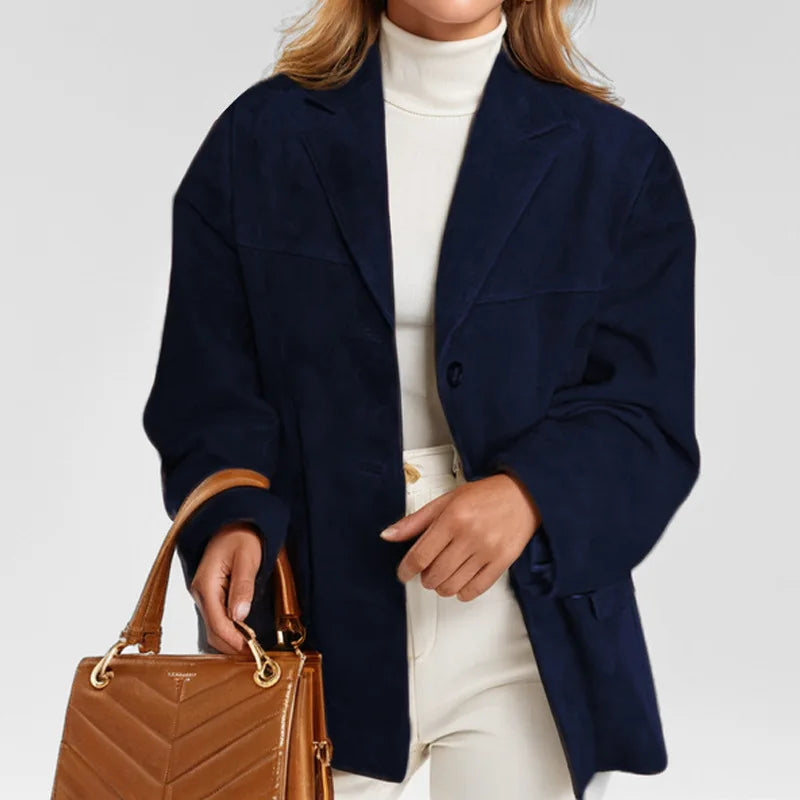 Dames Suède Blazer Met Klassiek Revers En Lange Mouwen