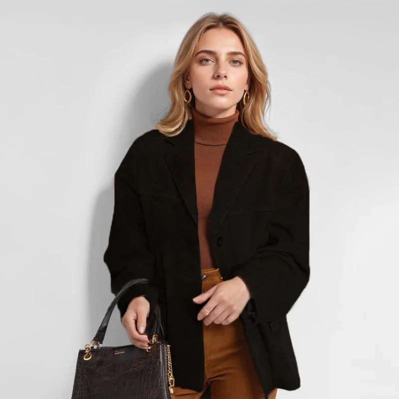 Dames Suède Blazer Met Klassiek Revers En Lange Mouwen