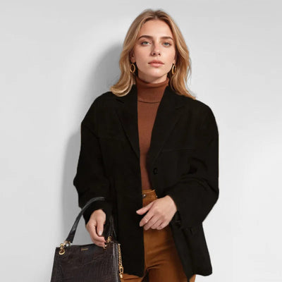 Dames Suède Blazer Met Klassiek Revers En Lange Mouwen