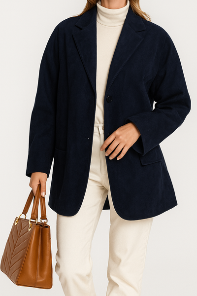 Dames Suède Blazer Met Klassiek Revers En Lange Mouwen