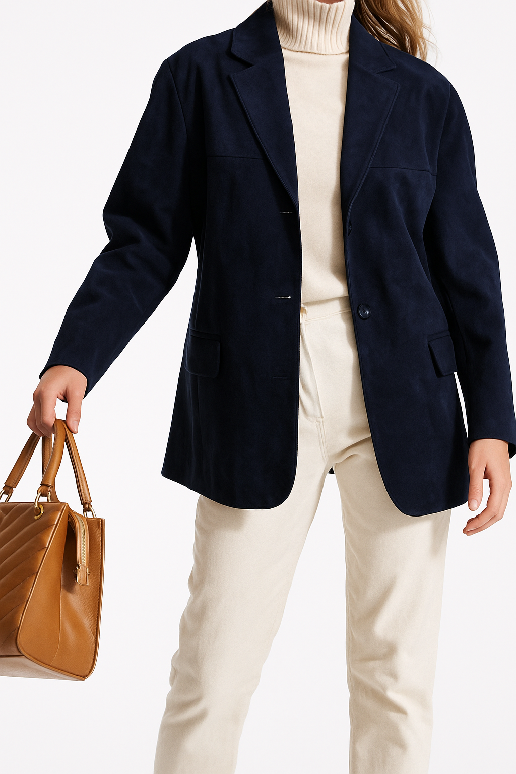 Dames Suède Blazer Met Klassiek Revers En Lange Mouwen