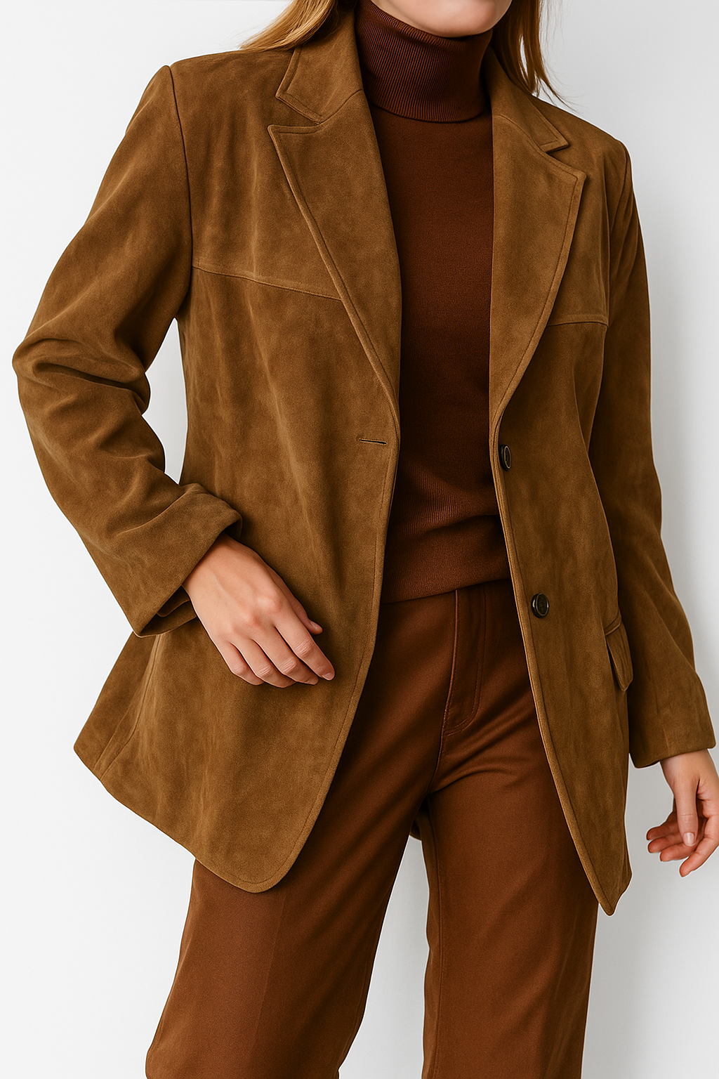Dames Suède Blazer Met Klassiek Revers En Lange Mouwen