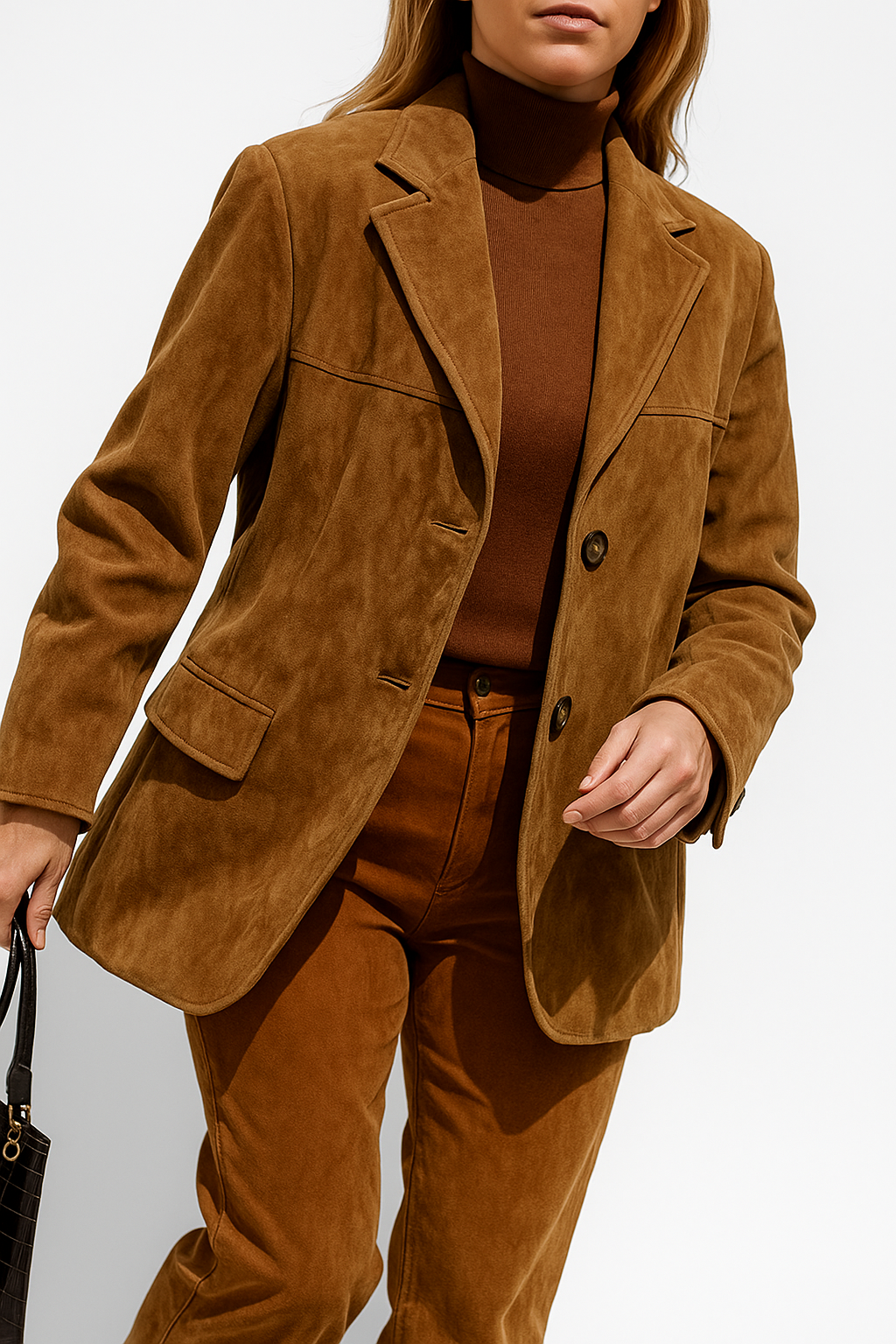 Dames Suède Blazer Met Klassiek Revers En Lange Mouwen