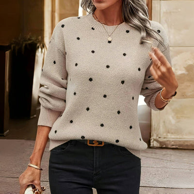 Dames Gebreide Trui Met Ronde Hals En Polkadot Print