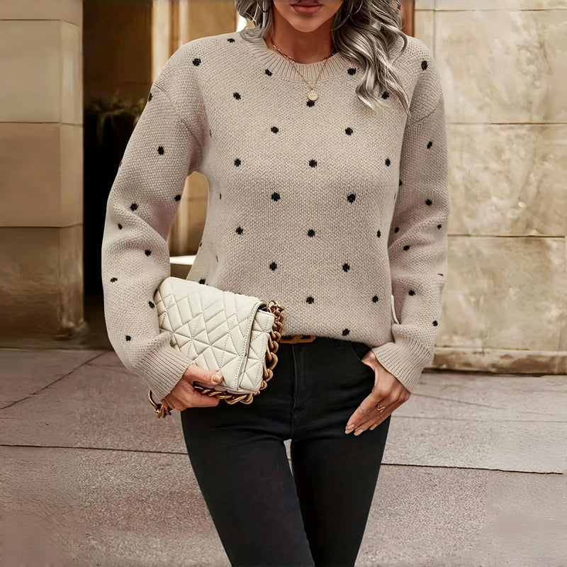 Dames Gebreide Trui Met Ronde Hals En Polkadot Print