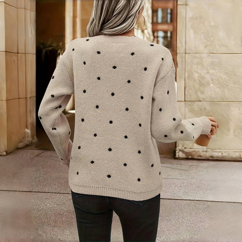 Dames Gebreide Trui Met Ronde Hals En Polkadot Print