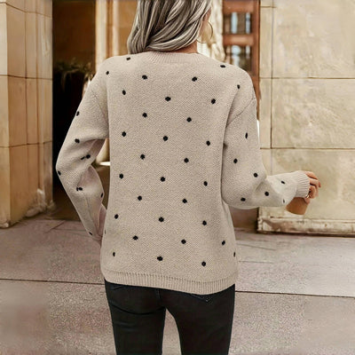 Dames Gebreide Trui Met Ronde Hals En Polkadot Print