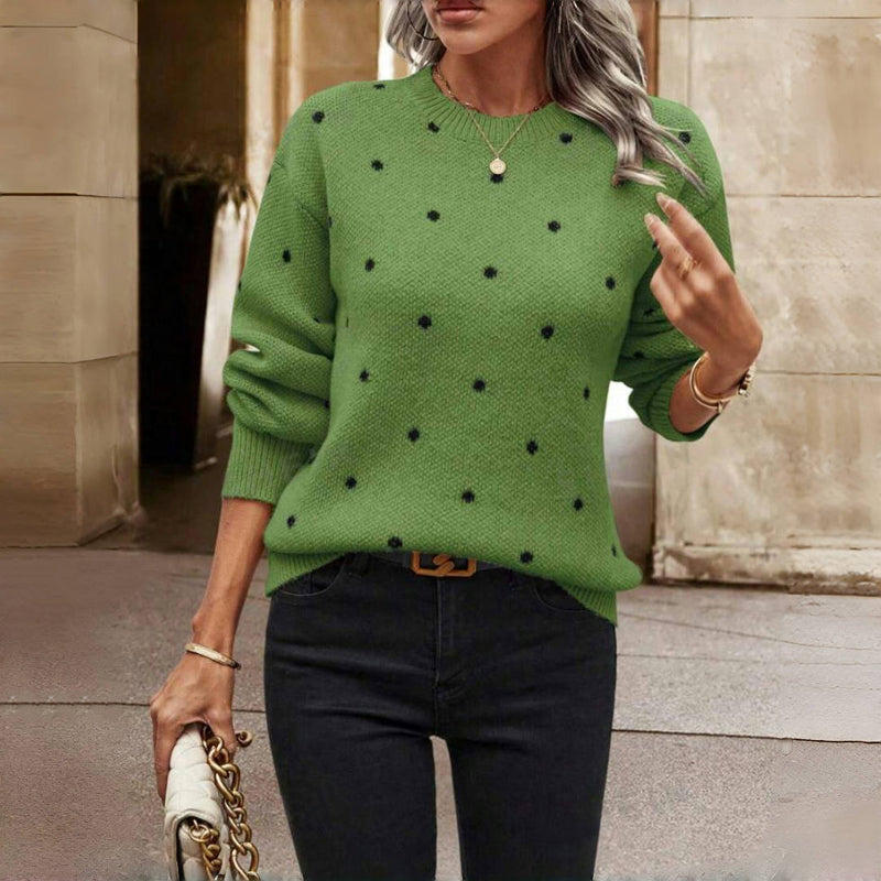 Dames Gebreide Trui Met Ronde Hals En Polkadot Print