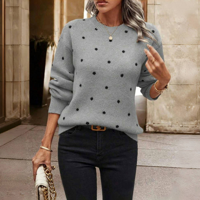 Dames Gebreide Trui Met Ronde Hals En Polkadot Print
