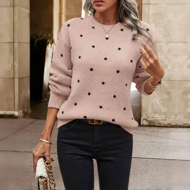Dames Gebreide Trui Met Ronde Hals En Polkadot Print