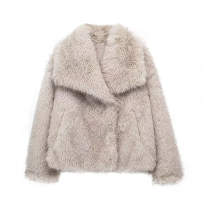 Dames Korte Faux Fur Jas Met Grote Kraag