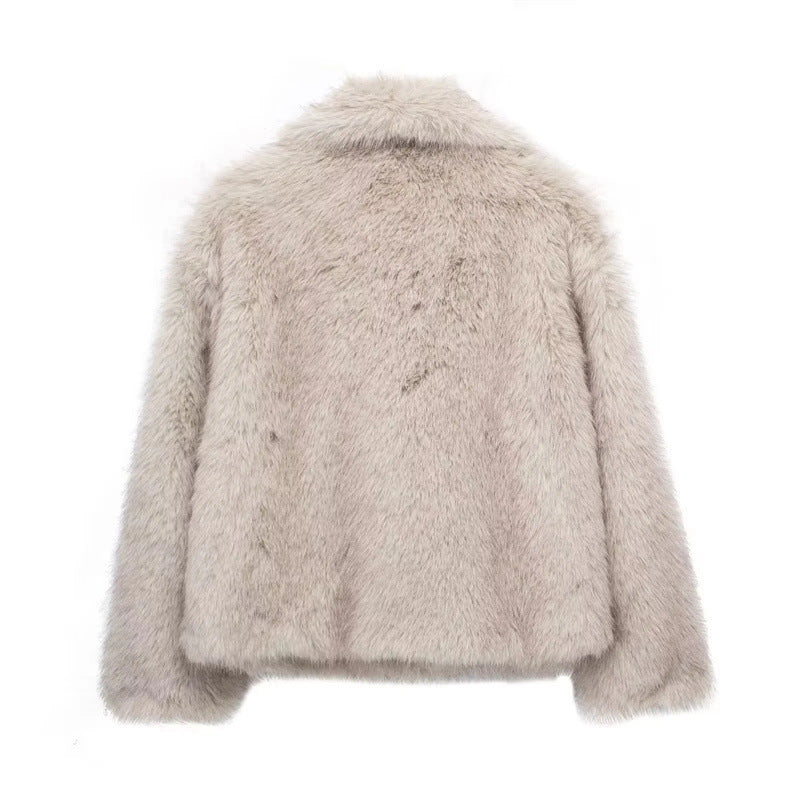 Dames Korte Faux Fur Jas Met Grote Kraag