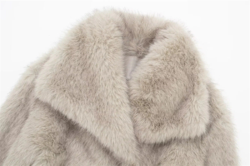 Dames Korte Faux Fur Jas Met Grote Kraag