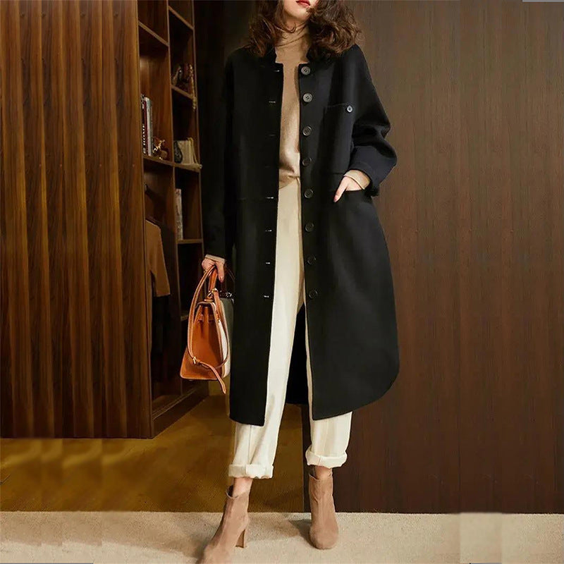 Dames Lange Trenchcoat Met Klassieke Knoopsluiting