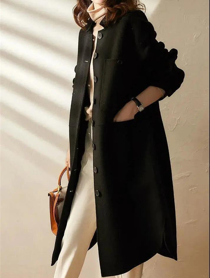 Dames Lange Trenchcoat Met Klassieke Knoopsluiting