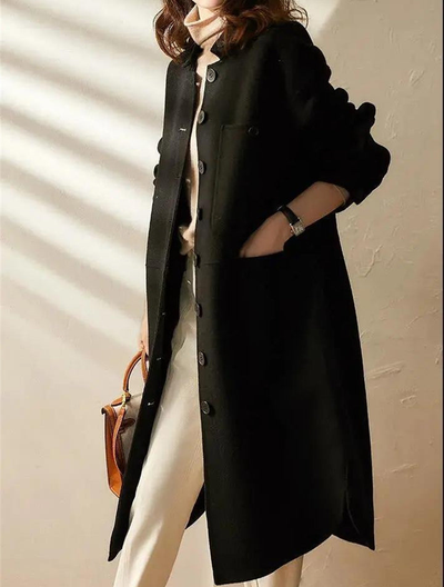 Dames Lange Trenchcoat Met Klassieke Knoopsluiting