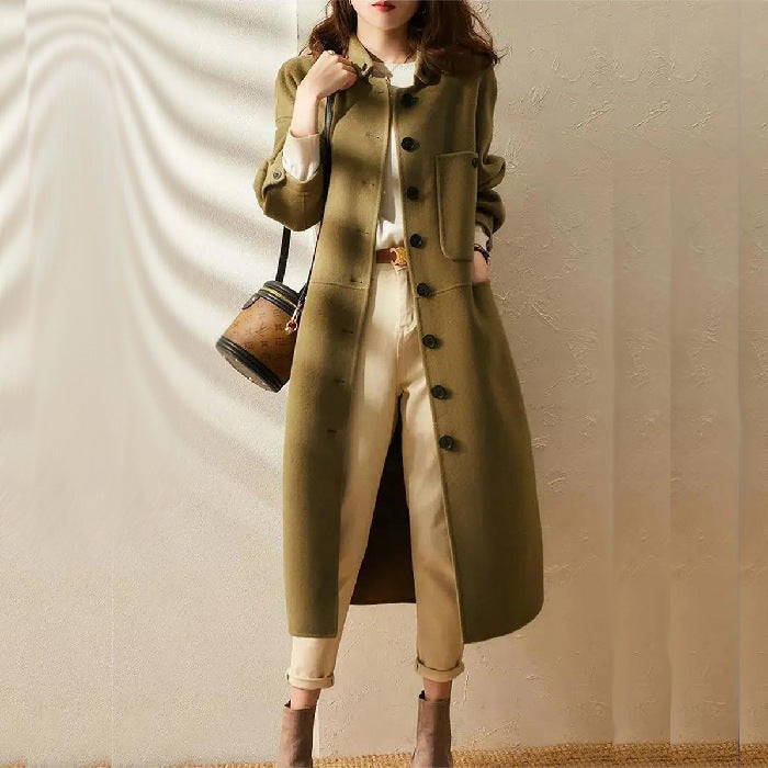 Dames Lange Trenchcoat Met Klassieke Knoopsluiting
