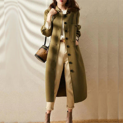 Dames Lange Trenchcoat Met Klassieke Knoopsluiting