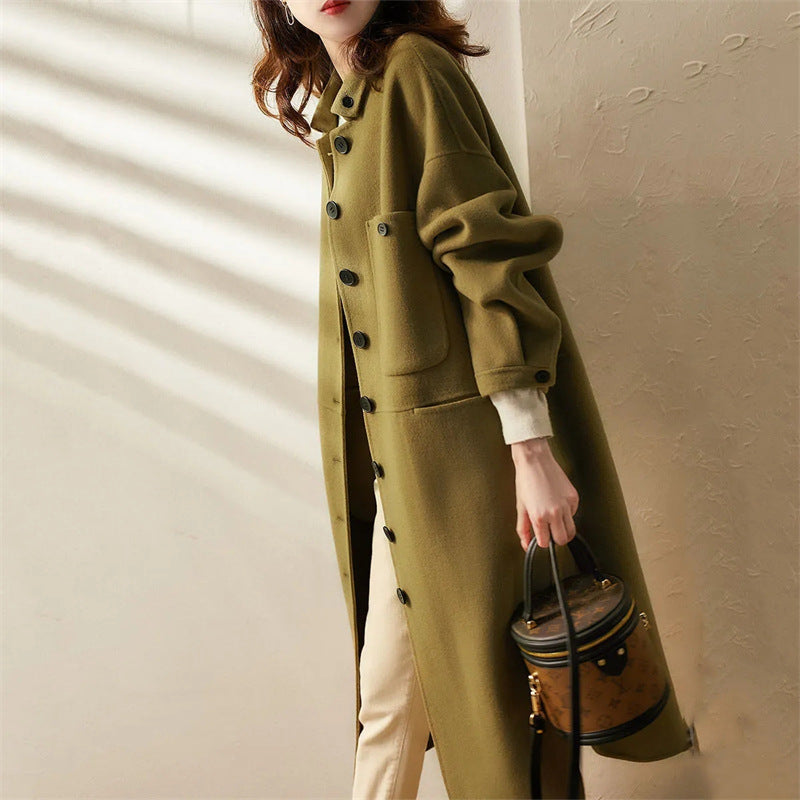 Dames Lange Trenchcoat Met Klassieke Knoopsluiting