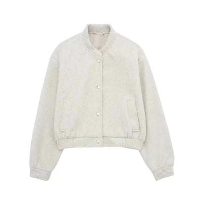Dames Cropped Bomberjack Met Knopen En Geribde Boorden